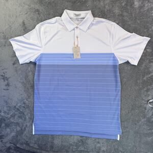 Peter Millar Polo Shirt Mens Large White Blue Striped Summer Comfort Golf Tag
